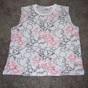 Disney Men's Mickey Mouse Red Black Outline Sleeveless Cutoff Shirt 2XL XXL